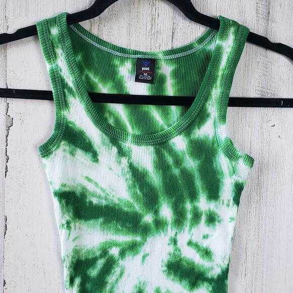 Point Sportswear Green Simple Spiral Tie Dye Ribbed Tank Top Women's Size Large - Picture 2 of 5